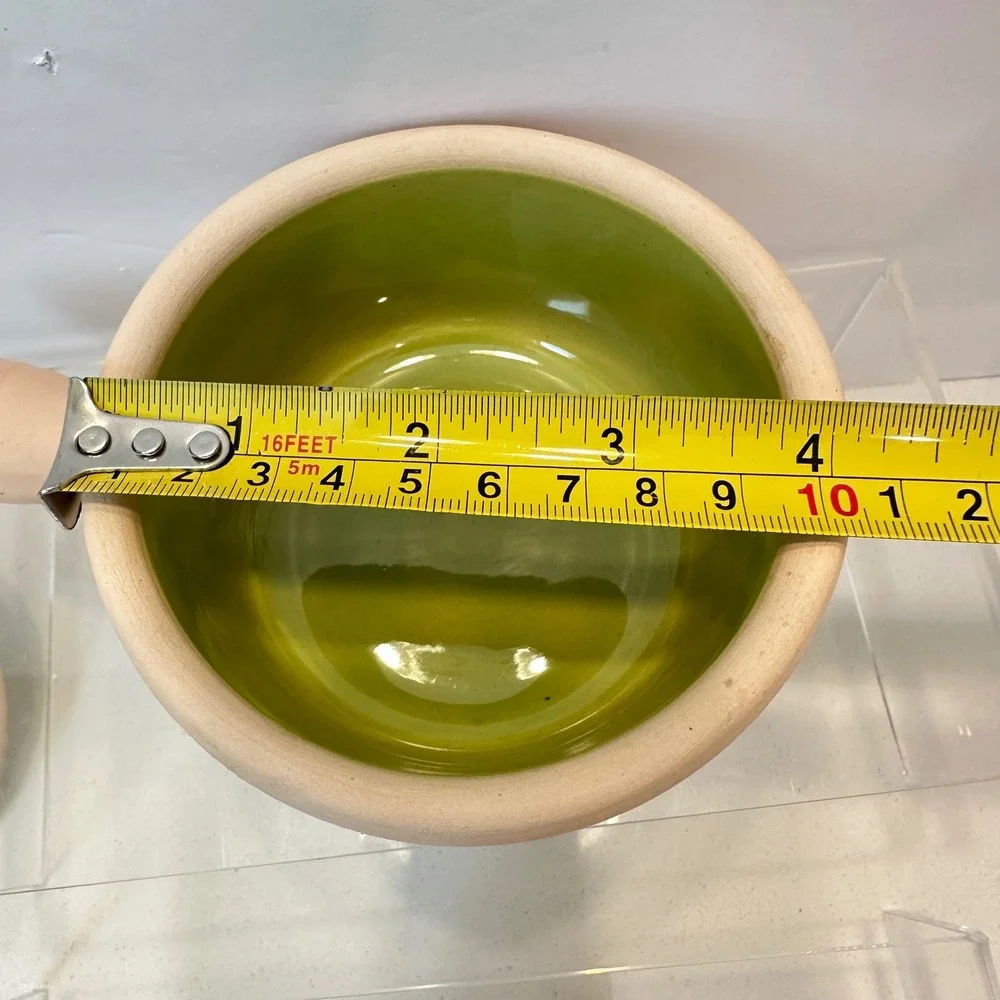 Vintage Solana‎ Ware Bergstrom & French Terracotta Lidded Soup Bowls Green Set 2